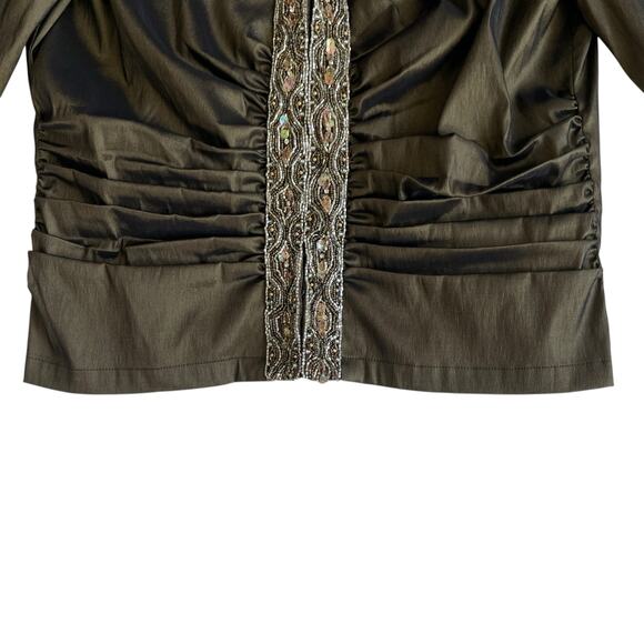 Tadashi Evening Jacket Brown Beaded Trim Ruched Crop Jacket Size 16 - Picture 5 of 15